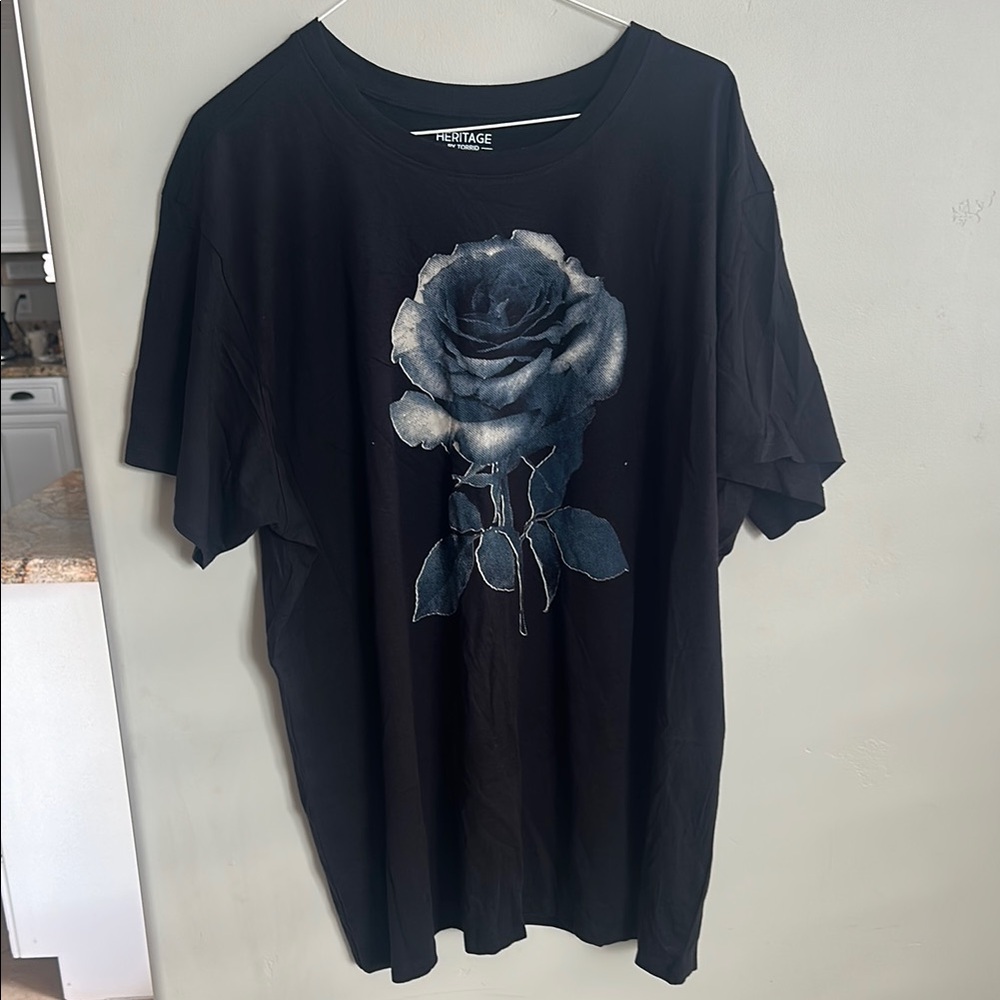 Torrid Black T-Shirt with Blue Rose Graphic
